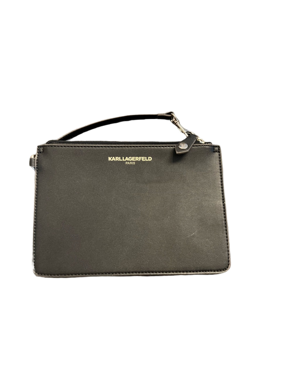 Karl Lagerfeld Paris Black Faux Leather Wristlet Pouch Clutch - Excellent Cond!
